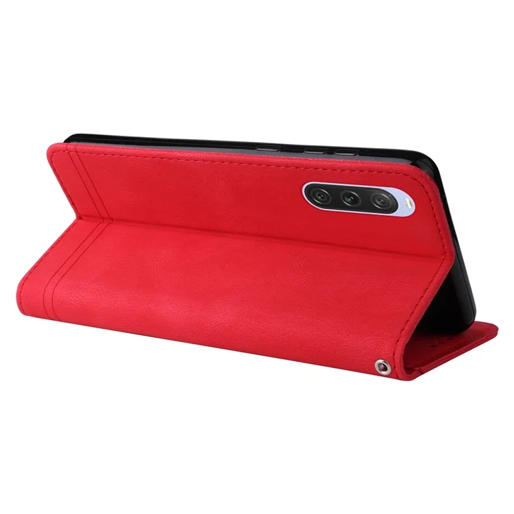 For Sony Xperia 10 V Leather Wallet Cases Skin Touch Phone Cover Stand with Strap - Red