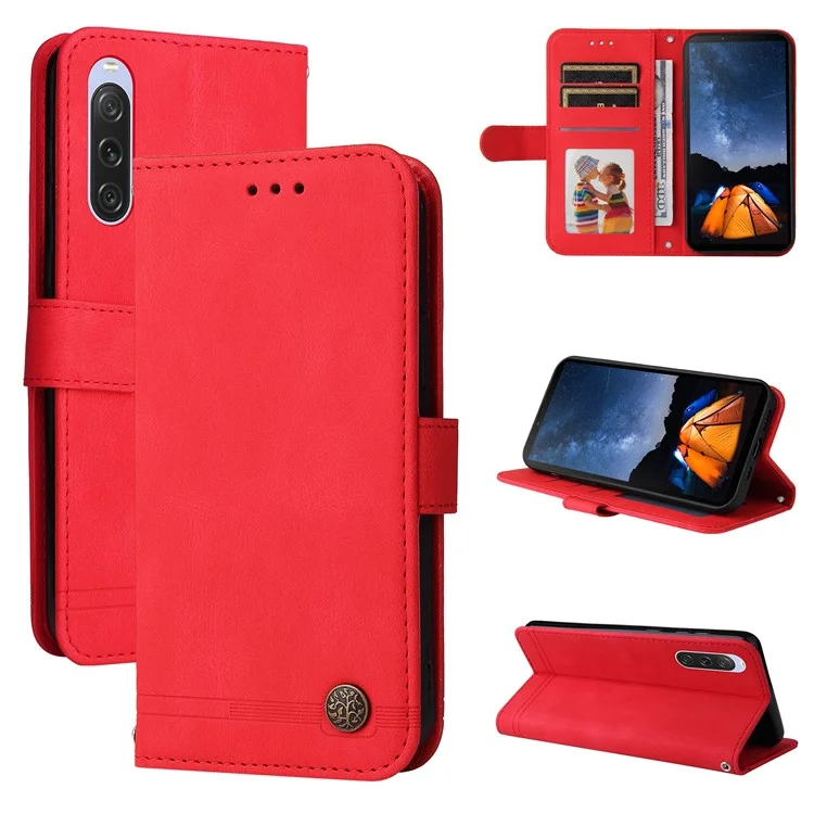 For Sony Xperia 10 V Leather Wallet Cases Skin Touch Phone Cover Stand with Strap - Red