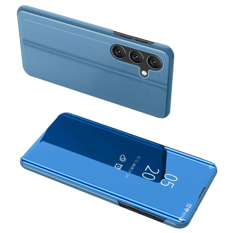 For Samsung Galaxy A55 5G Case Mirror Design Leather Phone Cover Clear View Window Flip Stand - Blue