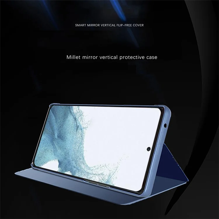 For Samsung Galaxy A55 5G Case Mirror Design Leather Phone Cover Clear View Window Flip Stand - Blue