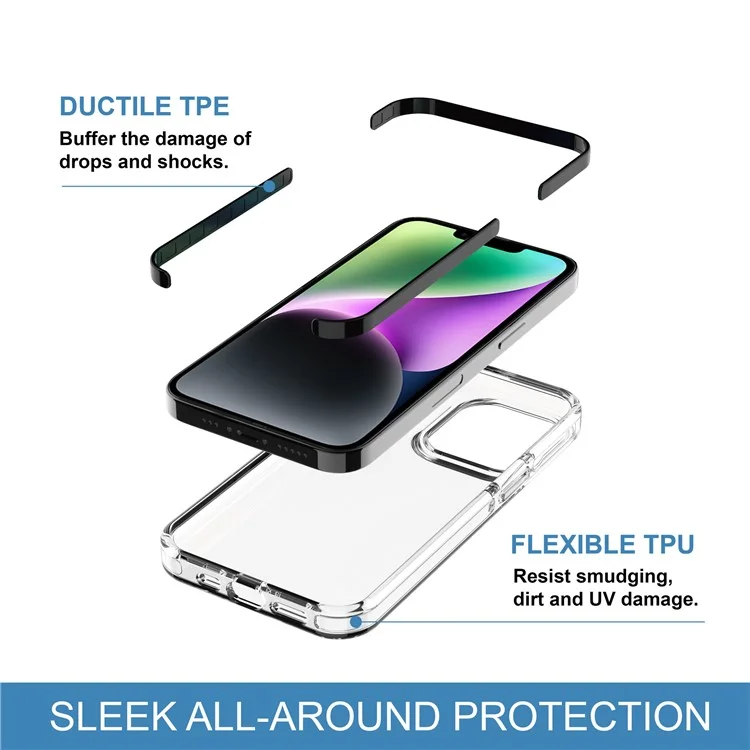 Tampa do Telefone Celular Para Iphone 14 Máximo de 6,7 Polegadas, Estrutura Preta Protection Frop Clear Soft TPU Painel Caixa Telefone