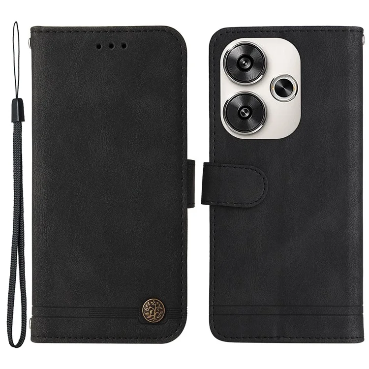 For Xiaomi Redmi Turbo 3 5G / Poco F6 5G Leather Wallet Cases Skin Touch Phone Cover Stand with Strap - Black