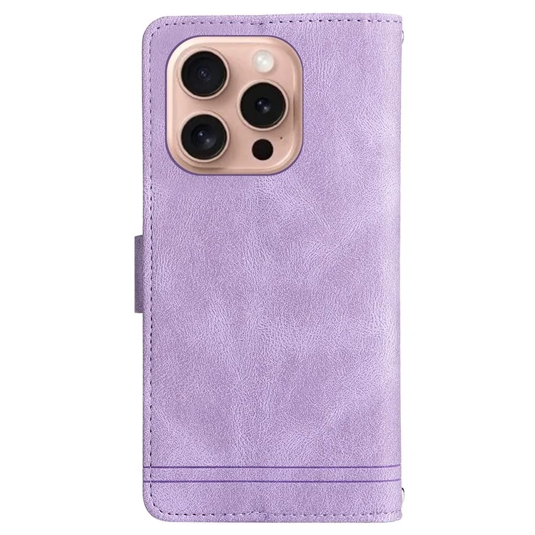 Para iPhone 16 Pro Case Leather Folio Wallet Phone Cover com suporte Zipper Pocket - Roxo