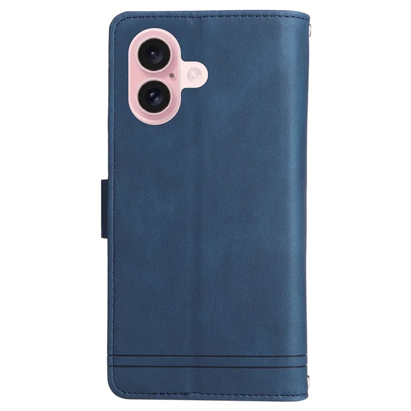 For iPhone 16 Leather Case Zipper Pocket Protective Phone Cover - Blue
