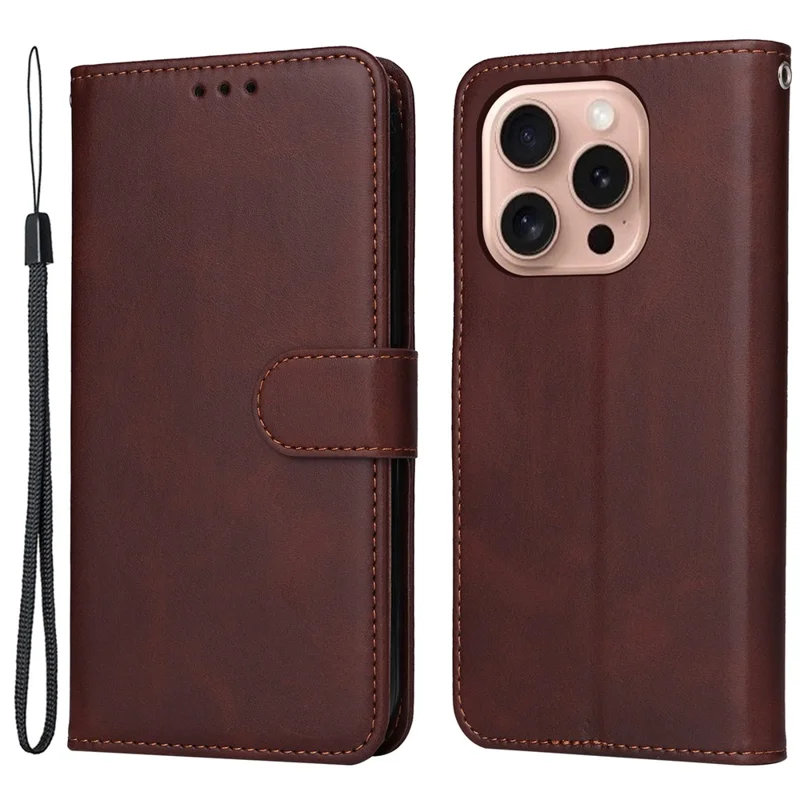 Til iPhone 16 Pro Case Kortholder Læder Stående Wallet Telefonbeskyttelse - Brun