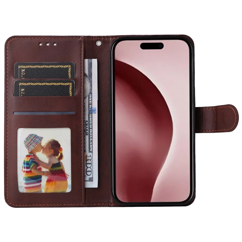 Til iPhone 16 Pro Case Kortholder Læder Stående Wallet Telefonbeskyttelse - Brun