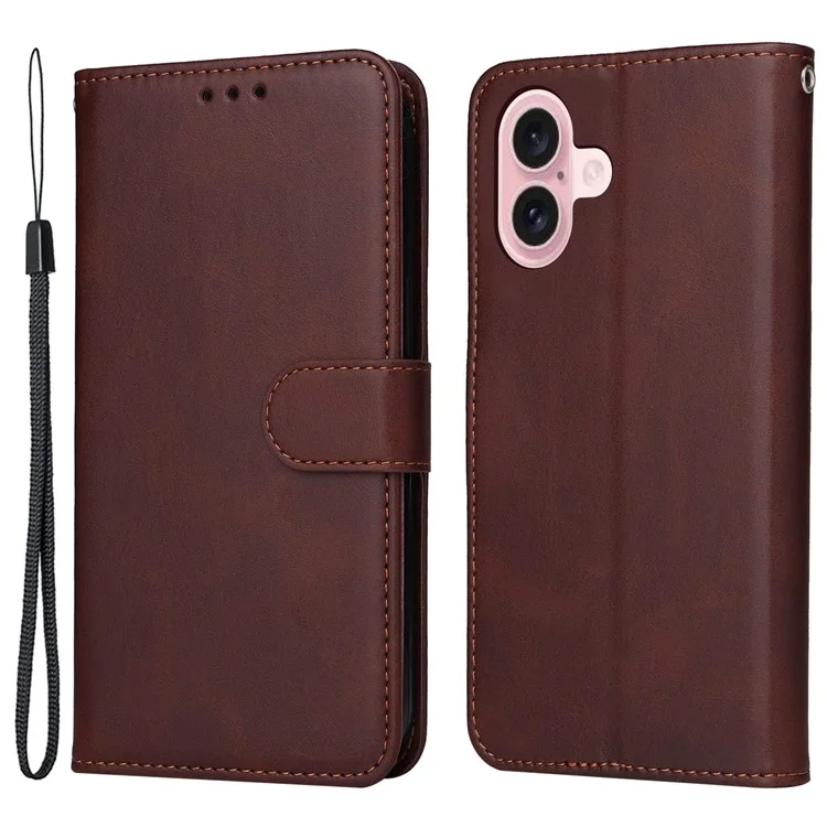 Para iPhone 16 Case PU Leather Stand Phone Cover com 3 slots para cartões Carteira - Marrom