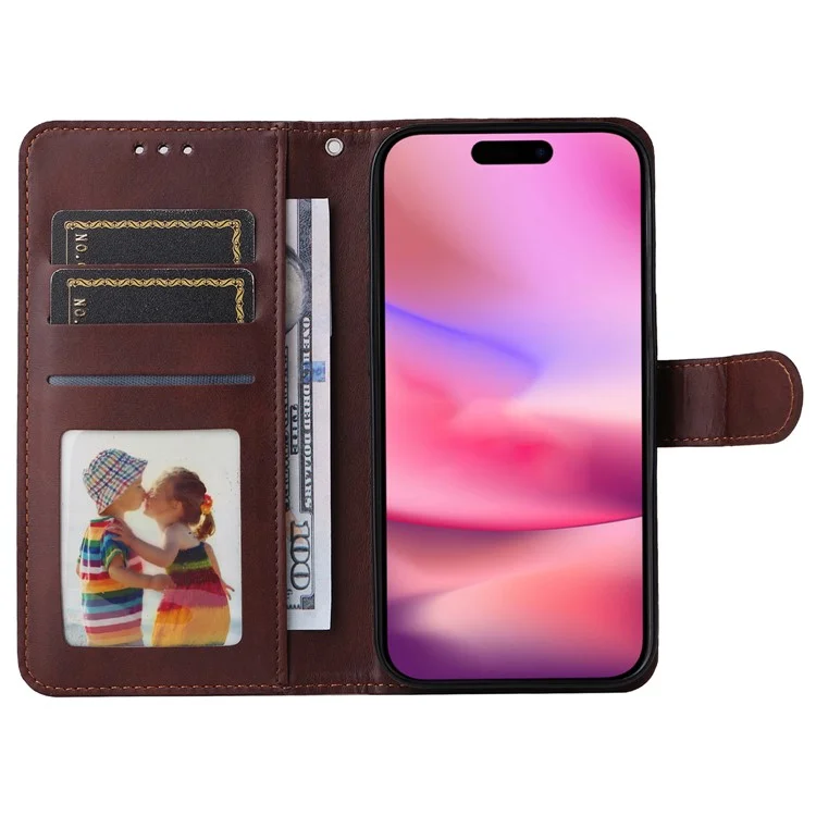 Para iPhone 16 Case PU Leather Stand Phone Cover com 3 slots para cartões Carteira - Marrom