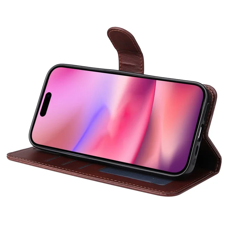 Para iPhone 16 Case PU Leather Stand Phone Cover com 3 slots para cartões Carteira - Marrom