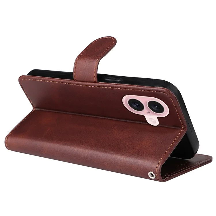 Para iPhone 16 Case PU Leather Stand Phone Cover com 3 slots para cartões Carteira - Marrom