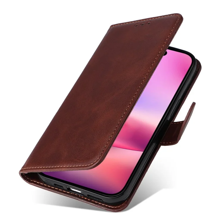 Para iPhone 16 Case PU Leather Stand Phone Cover com 3 slots para cartões Carteira - Marrom