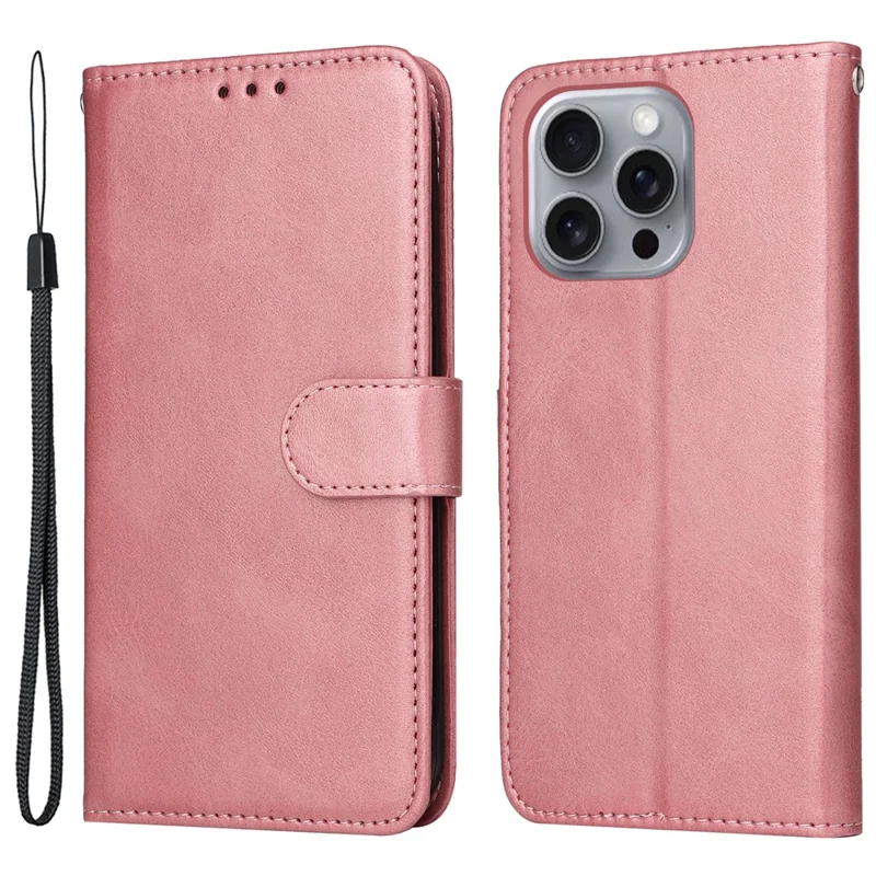 For iPhone 16 Pro Max Stand Case Card Slot Leather Wallet Phone Cover - Pink