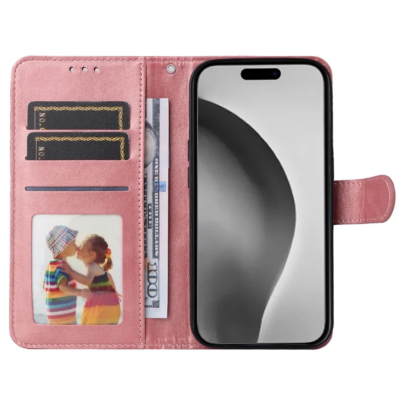 For iPhone 16 Pro Max Stand Case Card Slot Leather Wallet Phone Cover - Pink
