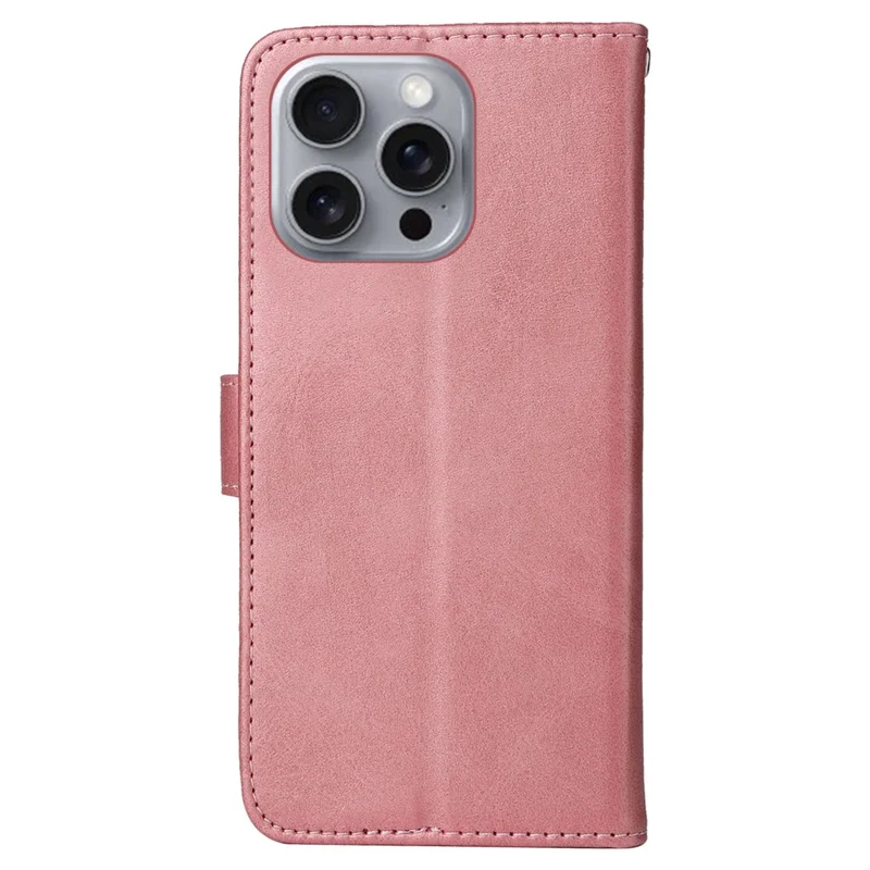 For iPhone 16 Pro Max Stand Case Card Slot Leather Wallet Phone Cover - Pink