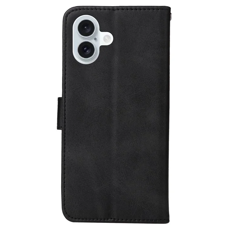 For iPhone 16 Plus Leder-Wallet-Hülle Kalbsstruktur Magnetverschluss Handyhülle - Schwarz