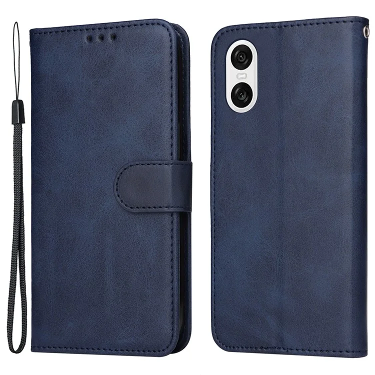 Per Sony Xperia 10 VI Case Calf Texture Leather Wallet Card Slots Anti-Drop Phone Cover - Blue