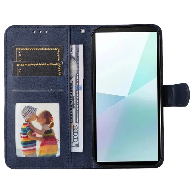 Per Sony Xperia 10 VI Case Calf Texture Leather Wallet Card Slots Anti-Drop Phone Cover - Blue
