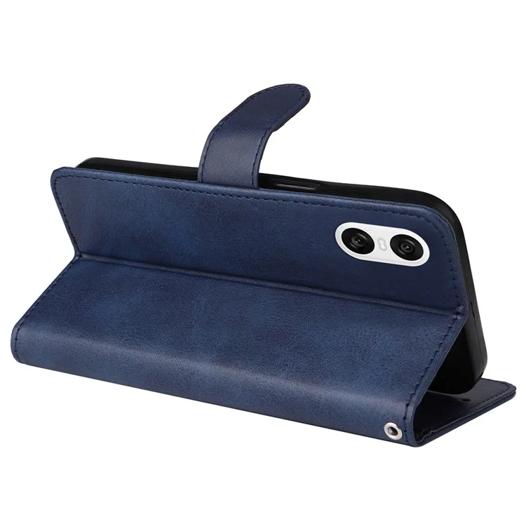 Per Sony Xperia 10 VI Case Calf Texture Leather Wallet Card Slots Anti-Drop Phone Cover - Blue
