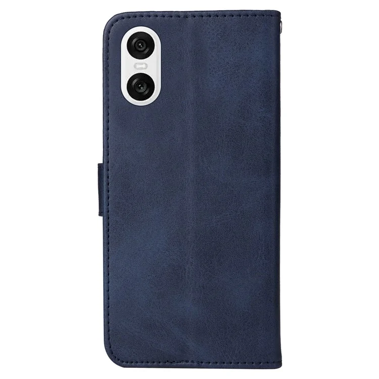 Per Sony Xperia 10 VI Case Calf Texture Leather Wallet Card Slots Anti-Drop Phone Cover - Blue