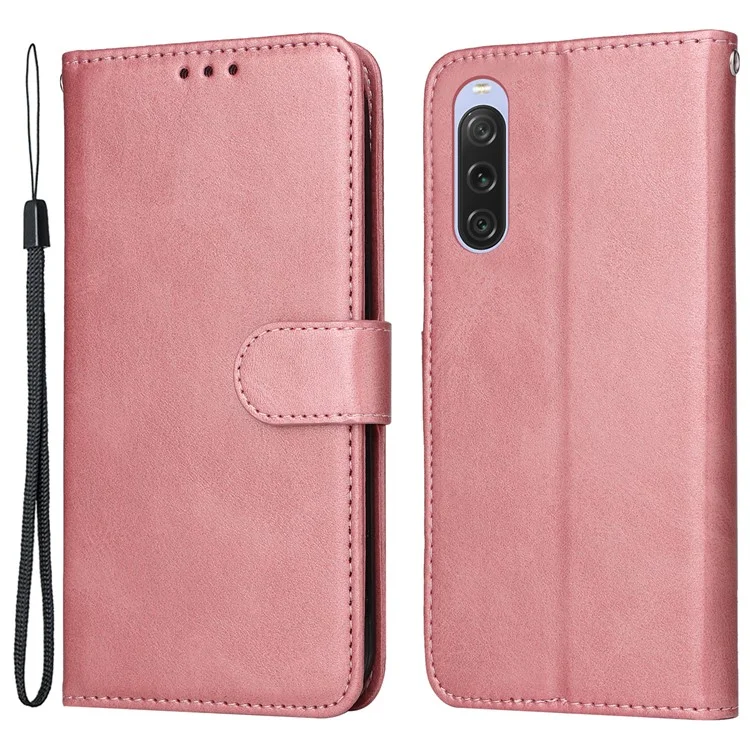 For Sony Xperia 10 V Phone Case Leather Stand Card Holder Wallet Phone Cover - Pink