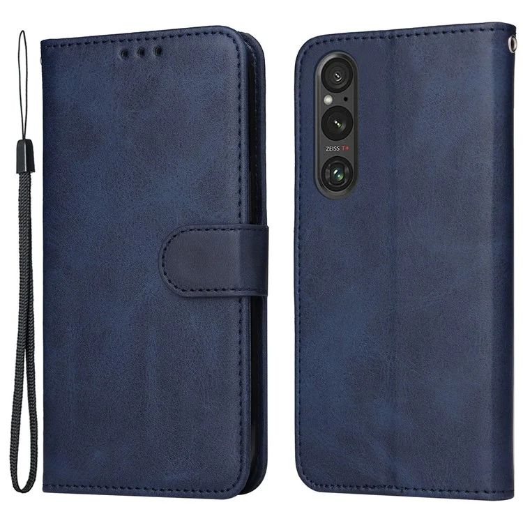 For Sony Xperia 1 V Phone Case Leather Stand Card Holder Wallet Phone Cover - Blue