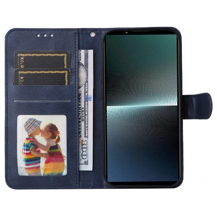 For Sony Xperia 1 V Phone Case Leather Stand Card Holder Wallet Phone Cover - Blue