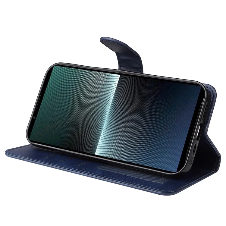 For Sony Xperia 1 V Phone Case Leather Stand Card Holder Wallet Phone Cover - Blue