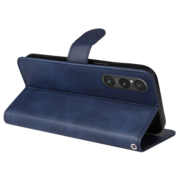 For Sony Xperia 1 V Phone Case Leather Stand Card Holder Wallet Phone Cover - Blue