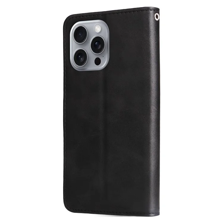 Para iPhone 16 Pro Max Case Zipper Pocket Flip Shockproof Leather Phone Cover - Preto