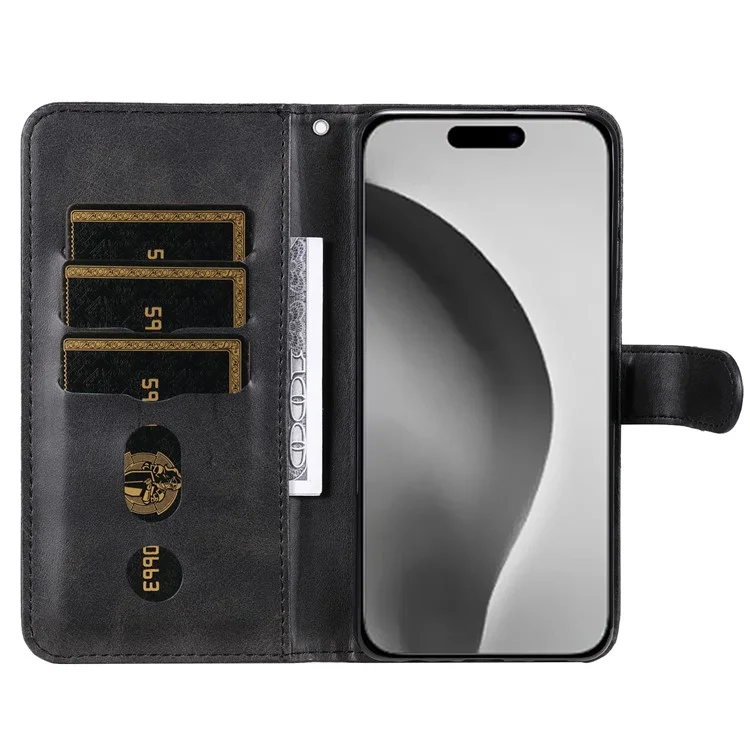 Para iPhone 16 Pro Max Case Zipper Pocket Flip Shockproof Leather Phone Cover - Preto