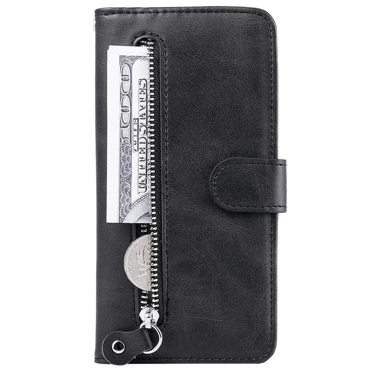 Para iPhone 16 Pro Max Case Zipper Pocket Flip Shockproof Leather Phone Cover - Preto