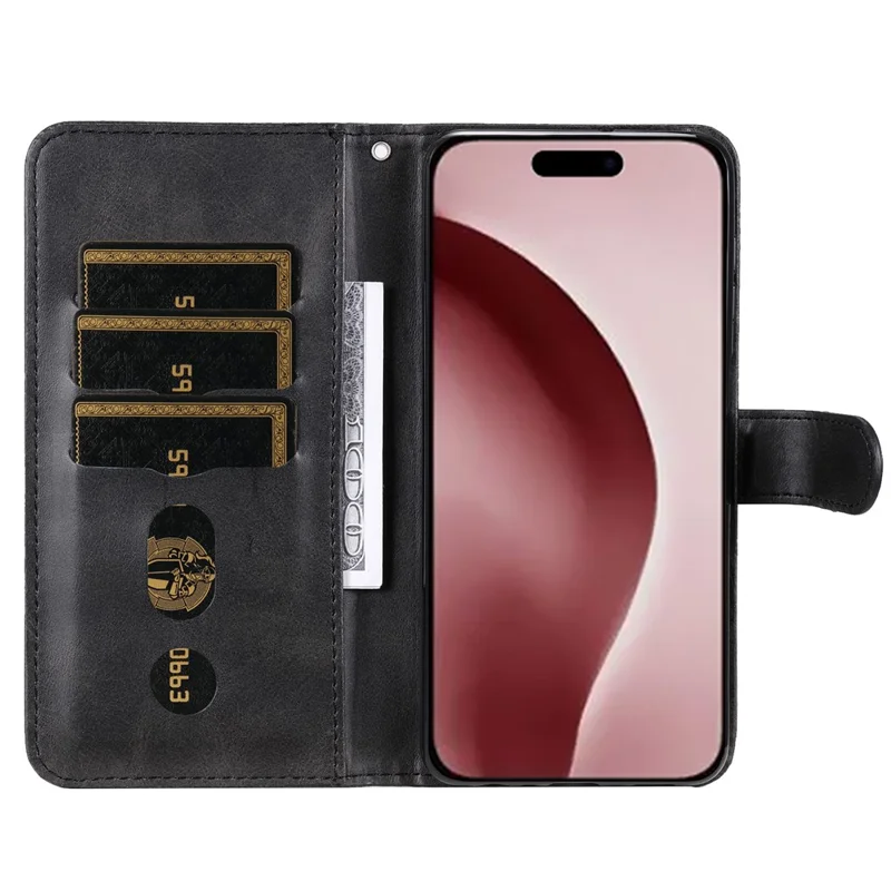 For iPhone 16 Pro Case Zipper Pocket Wallet Shockproof PU Leather Phone Cover - Black