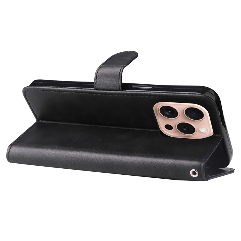 For iPhone 16 Pro Case Zipper Pocket Wallet Shockproof PU Leather Phone Cover - Black
