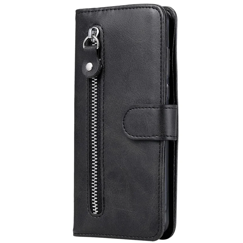 For iPhone 16 Pro Case Zipper Pocket Wallet Shockproof PU Leather Phone Cover - Black
