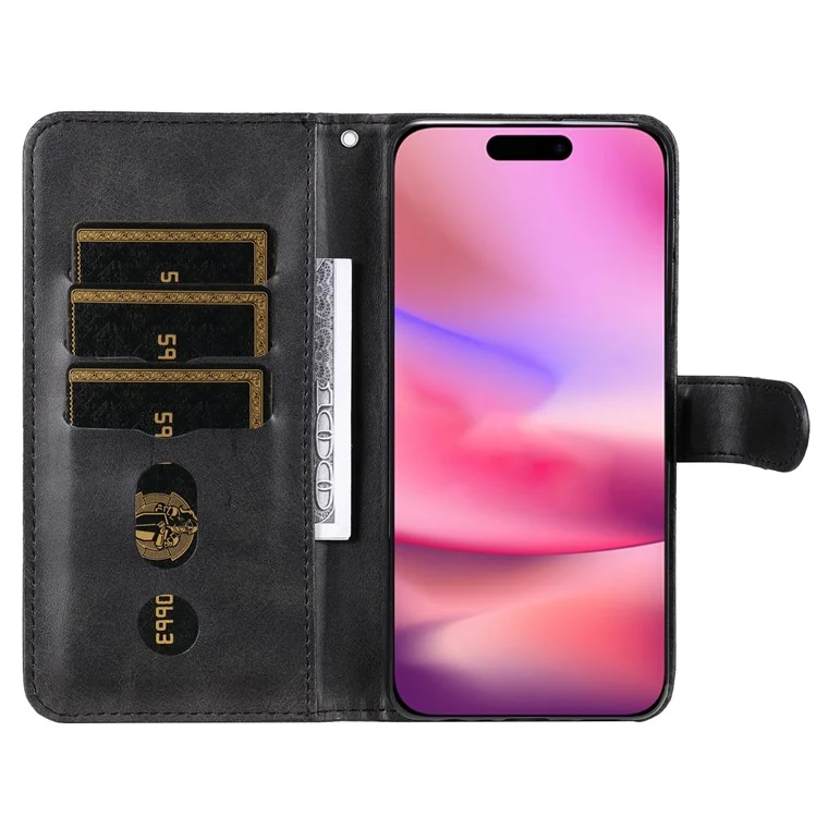 For iPhone 16 Hülle Reißverschluss Tasche Geldbörse Stoßfest PU-Leder Handyhülle - Schwarz