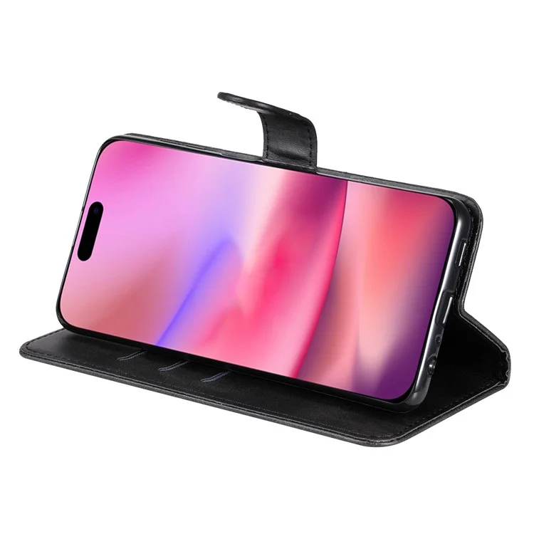 For iPhone 16 Hülle Reißverschluss Tasche Geldbörse Stoßfest PU-Leder Handyhülle - Schwarz