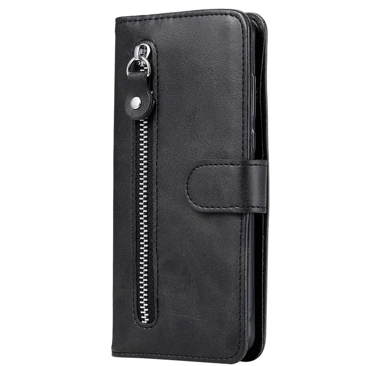 For iPhone 16 Hülle Reißverschluss Tasche Geldbörse Stoßfest PU-Leder Handyhülle - Schwarz