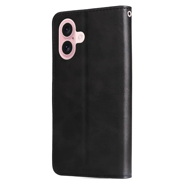 For iPhone 16 Hülle Reißverschluss Tasche Geldbörse Stoßfest PU-Leder Handyhülle - Schwarz