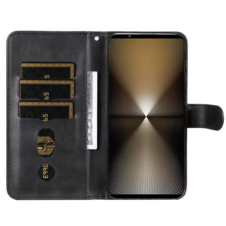 Для чехла Sony Xperia 1 VI Card Slots Zipper Wallet PU Leather Phone Cover - Black