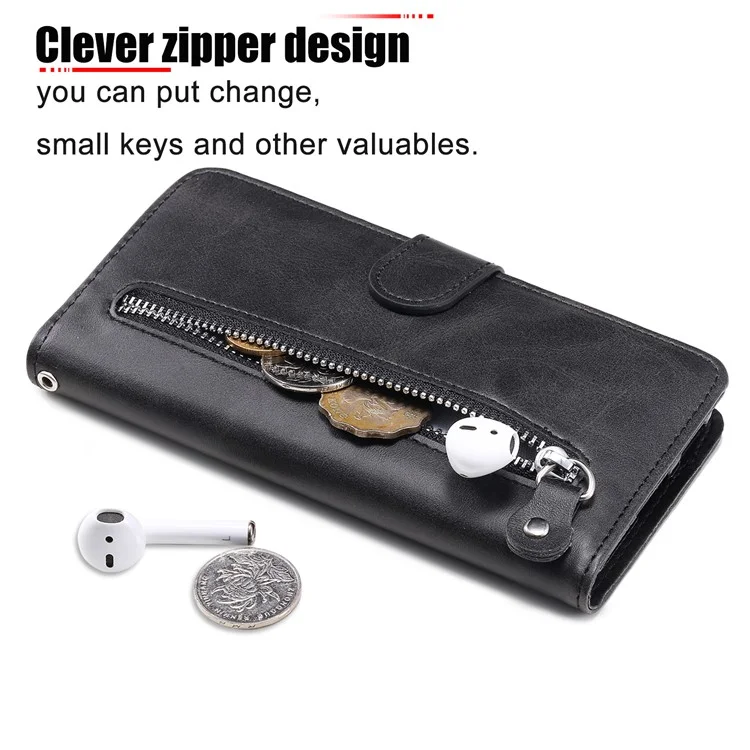 Для чехла Sony Xperia 1 VI Card Slots Zipper Wallet PU Leather Phone Cover - Black