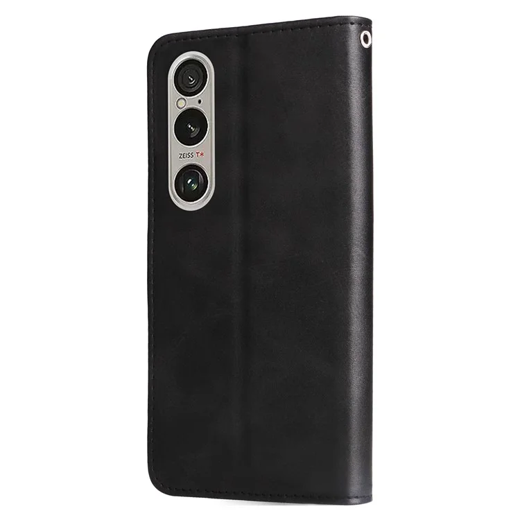 Для чехла Sony Xperia 1 VI Card Slots Zipper Wallet PU Leather Phone Cover - Black