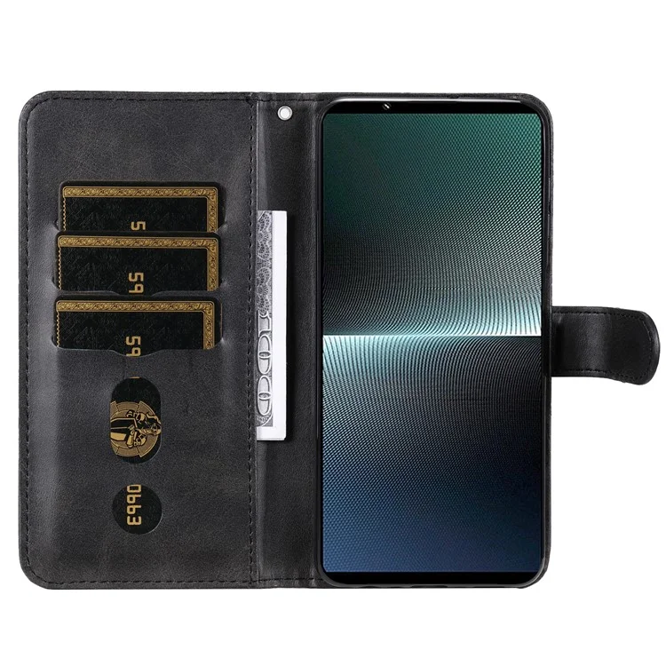 For Sony Xperia 1 V Case Leather Folio Wallet Phone Cover with Zipper Pocket - Black