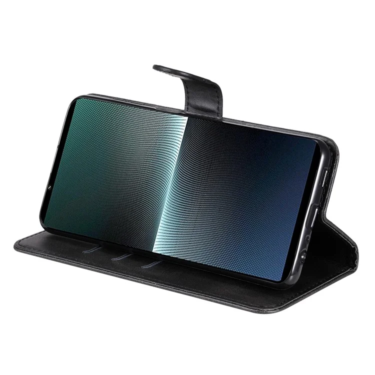 For Sony Xperia 1 V Case Leather Folio Wallet Phone Cover with Zipper Pocket - Black
