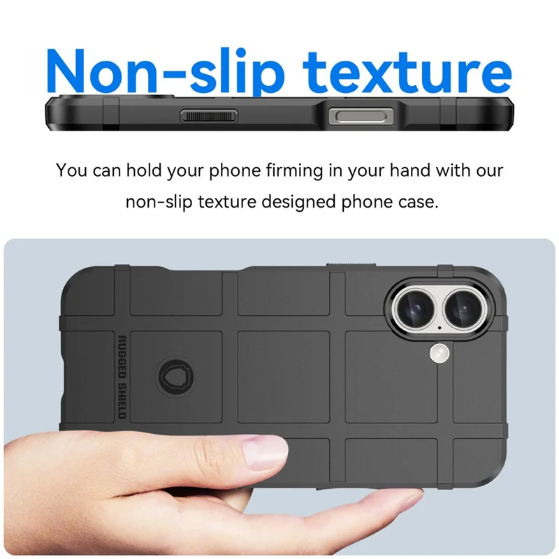 For iPhone 16 Plus Case Soft TPU Phone Cover Square Grid Texture Anti-Slip - Black