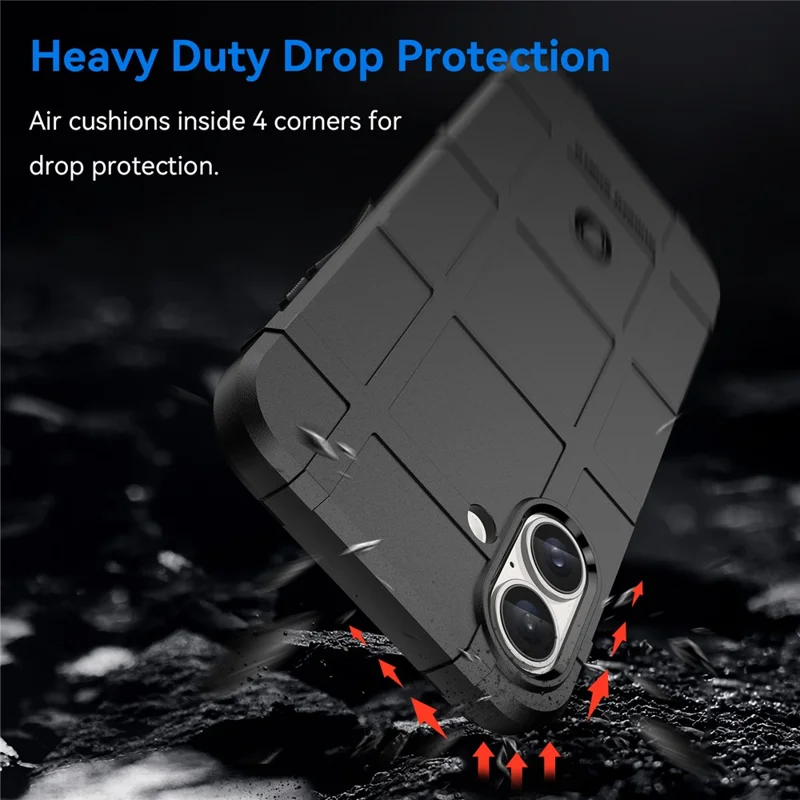 For iPhone 16 Plus Case Soft TPU Phone Cover Square Grid Texture Anti-Slip - Black