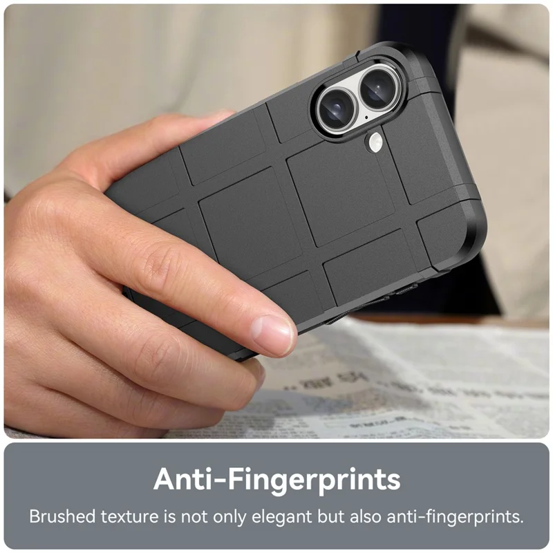 For iPhone 16 Plus Case Soft TPU Phone Cover Square Grid Texture Anti-Slip - Black