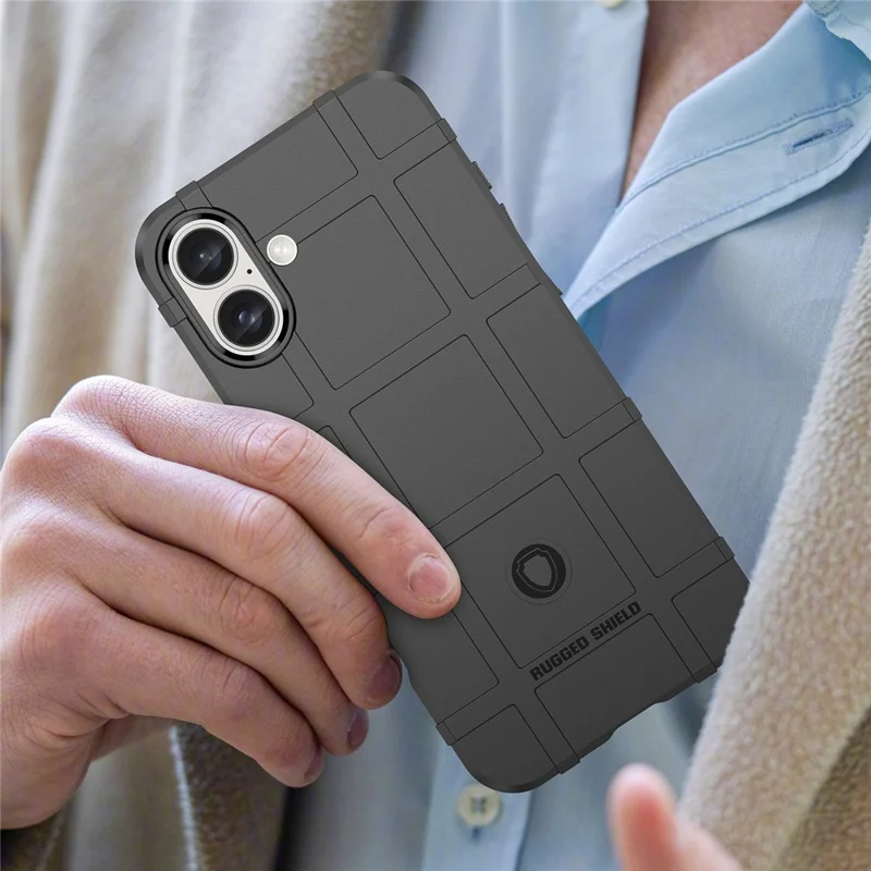 For iPhone 16 Plus Case Soft TPU Phone Cover Square Grid Texture Anti-Slip - Black