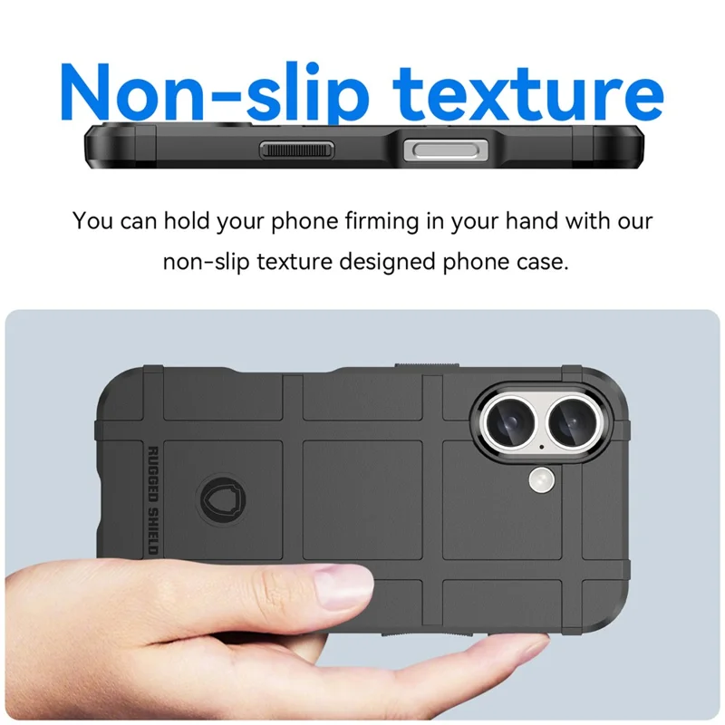 For iPhone 16 Case Square Grid Texture Soft TPU Protective Phone Cover - Black