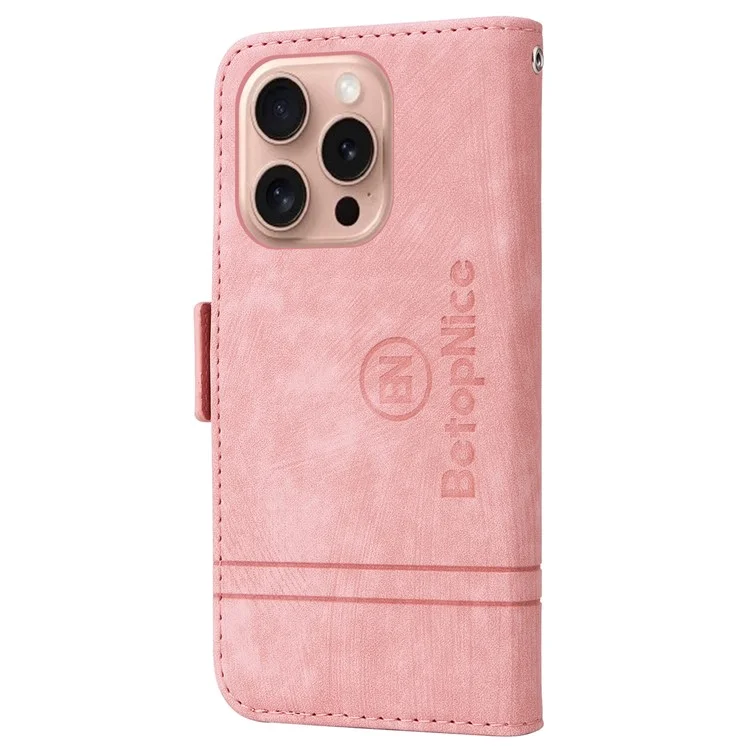BETOPNICE 001 for iPhone 16 Pro Stand Case Leather Flip Phone Cover - Pink