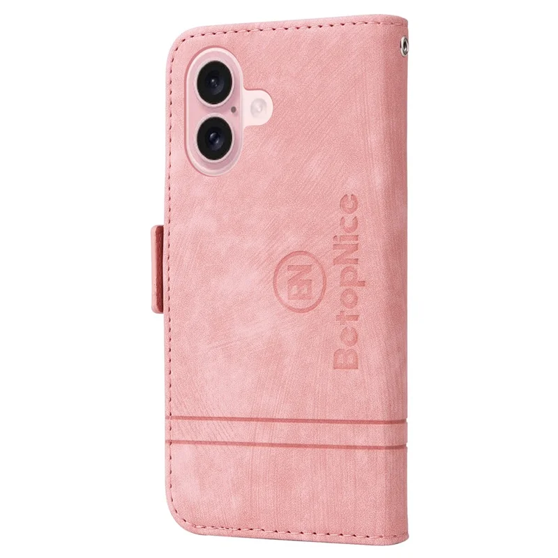 BETOPNICE 001 para iPhone 16 Case Leather Phone Cover Handbag Flip Stand Protective - Rosa